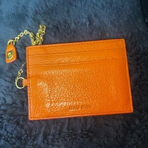 Miu Miu Orange Card Holder with Gold Chain
